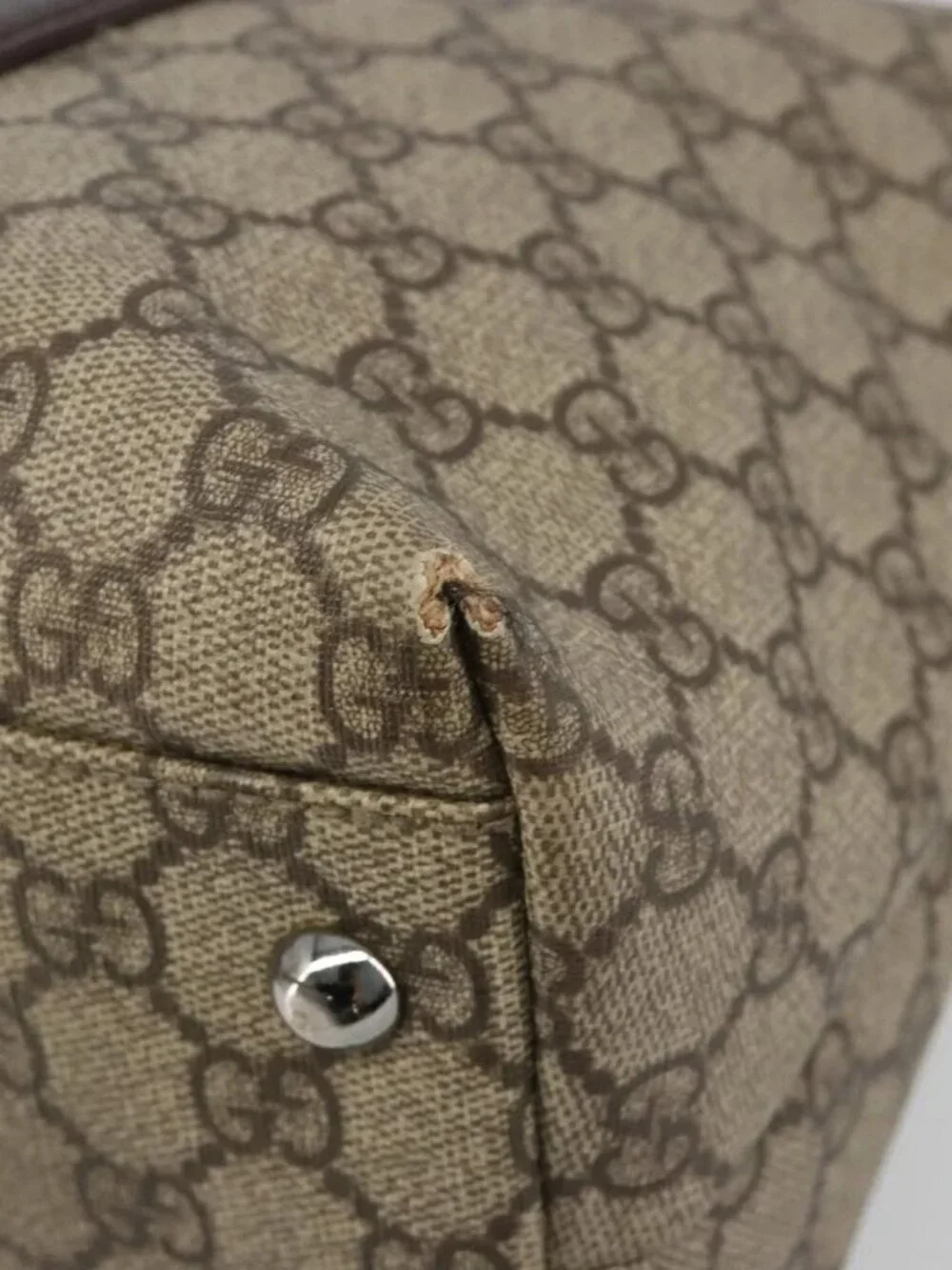 GUCCI GG Supreme Tote Bag PVC Beige Silver 114595 Auth 187099